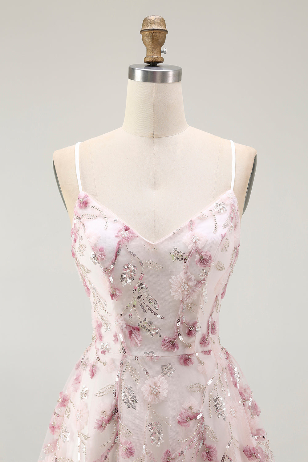 Sparkly Pink Floral A Line Short Homecoming Dress with Sequins