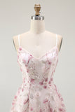 Sparkly Pink Floral A Line Short Homecoming Dress with Sequins