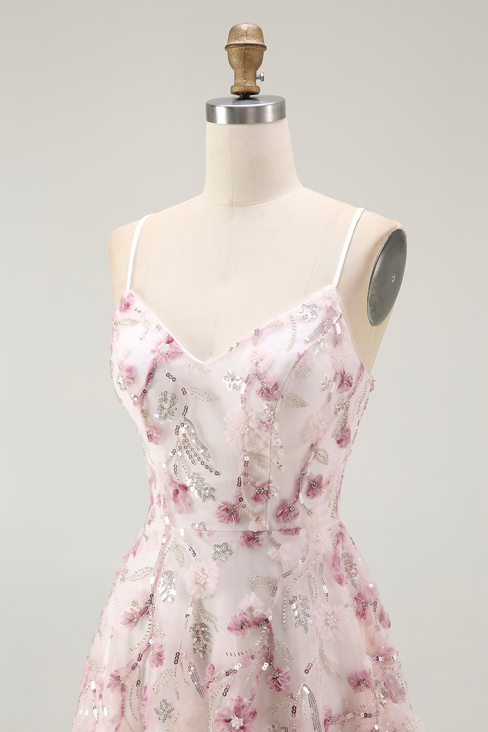 Sparkly Pink Floral A Line Short Homecoming Dress with Sequins