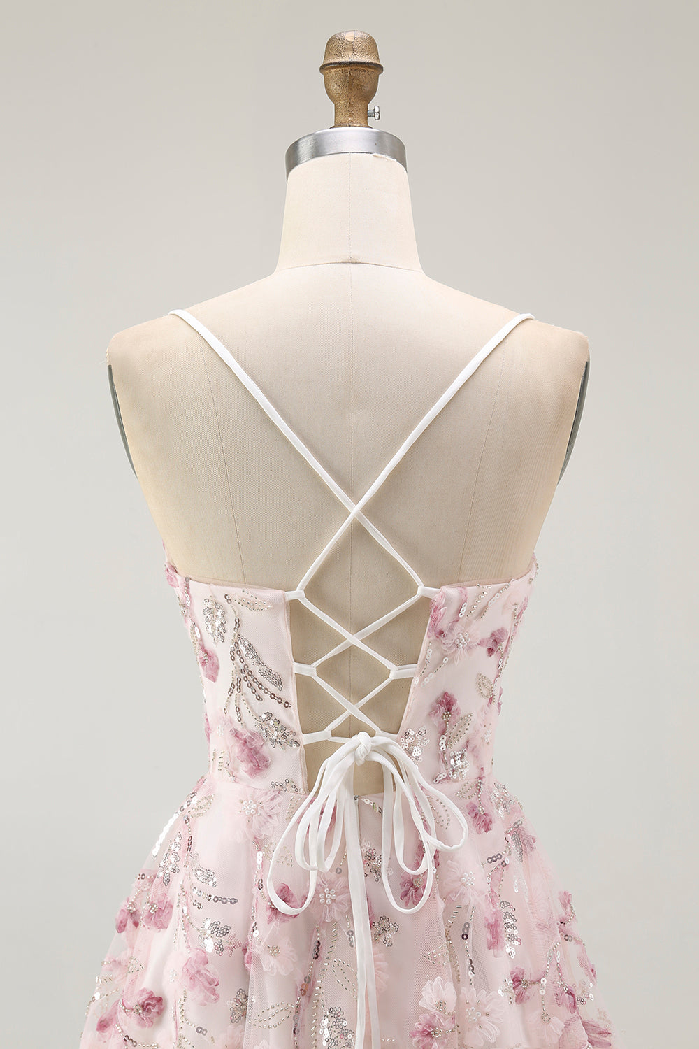 Sparkly Pink Floral A Line Short Homecoming Dress with Sequins