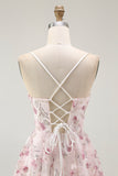 Sparkly Pink Floral A Line Short Homecoming Dress with Sequins