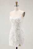 Sparkly White Tight Floral Short Homecoming Dress with Beading