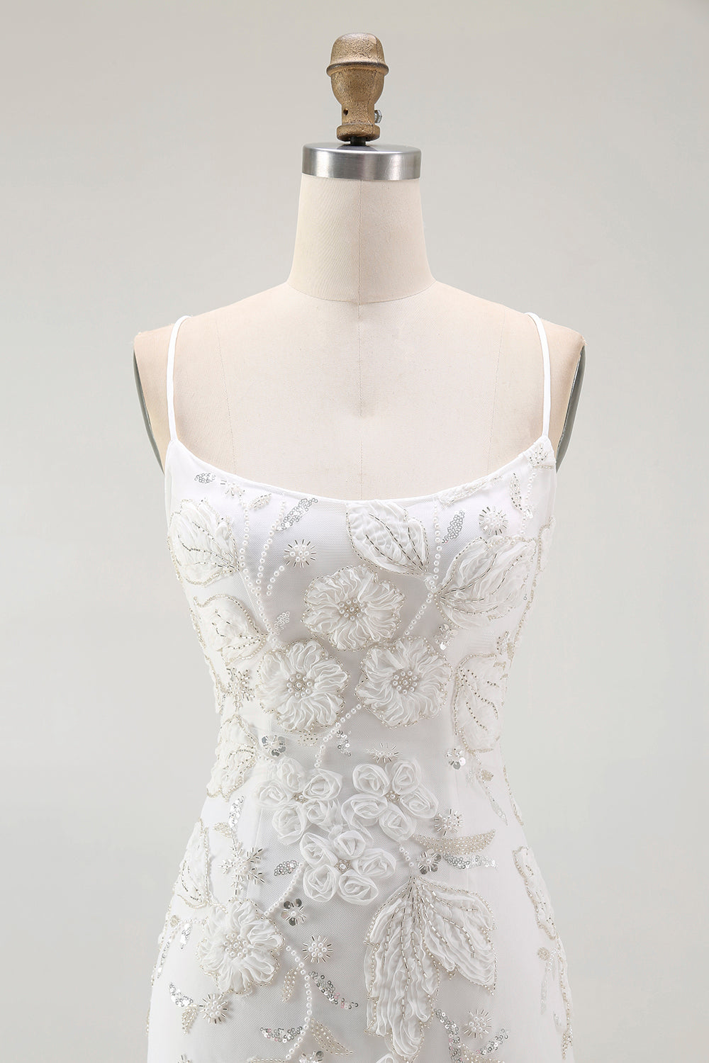 Sparkly White Tight Floral Short Homecoming Dress with Beading