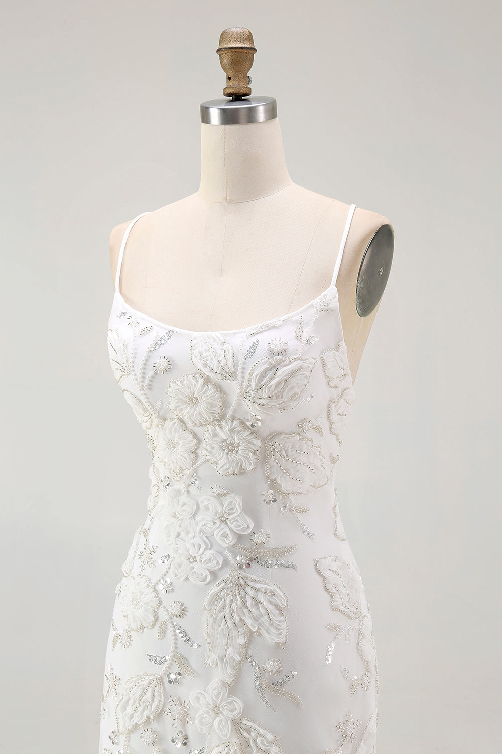 Sparkly White Tight Floral Short Homecoming Dress with Beading