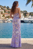 Sparkly Purple Strapless Floral Long Prom Dress with Beading