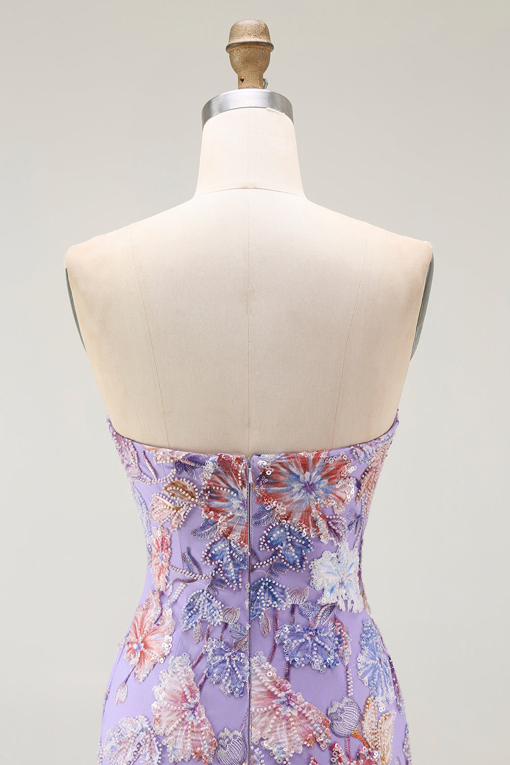 Sparkly Purple Strapless Floral Long Prom Dress with Beading