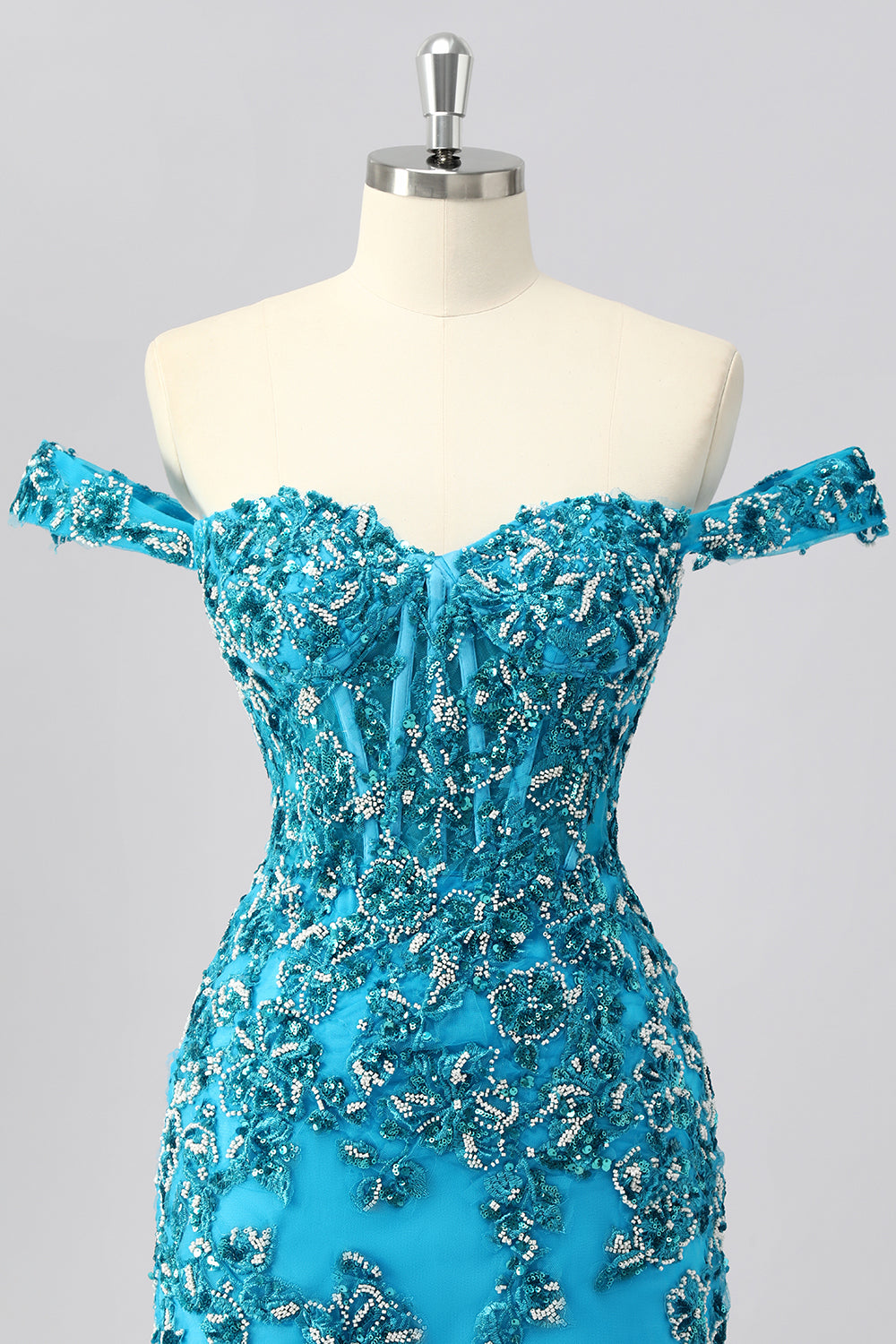 Sparkly Blue Corset Off the Shoulder Short Homecoming Dress with Beading