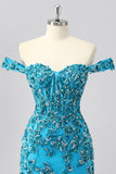 Sparkly Blue Corset Off the Shoulder Short Homecoming Dress with Beading