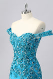 Sparkly Blue Corset Off the Shoulder Short Homecoming Dress with Beading