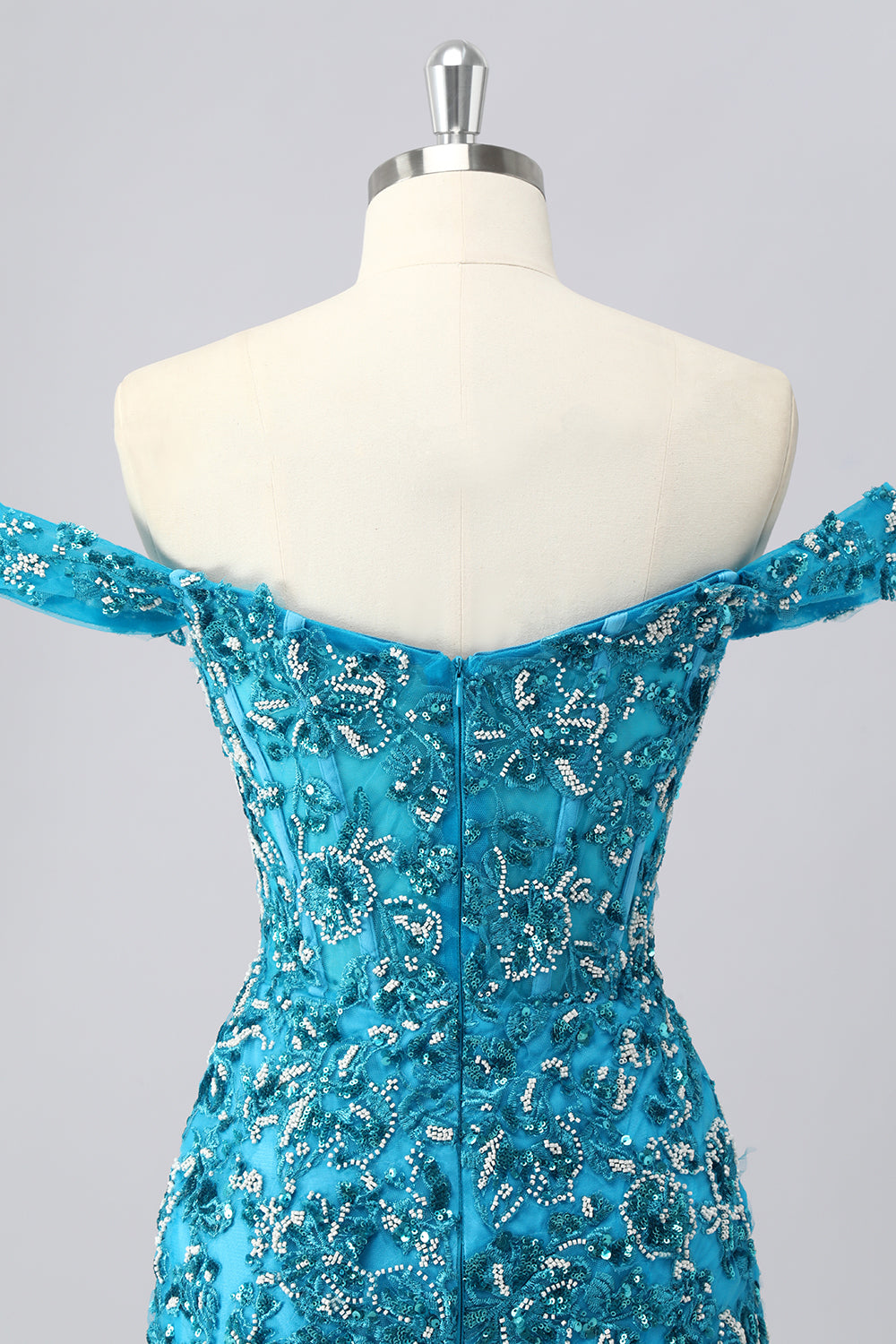 Sparkly Blue Corset Off the Shoulder Short Homecoming Dress with Beading