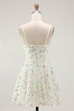 Sparkly Green Spaghetti Straps Floral Short Homecoming Dress with Sequins
