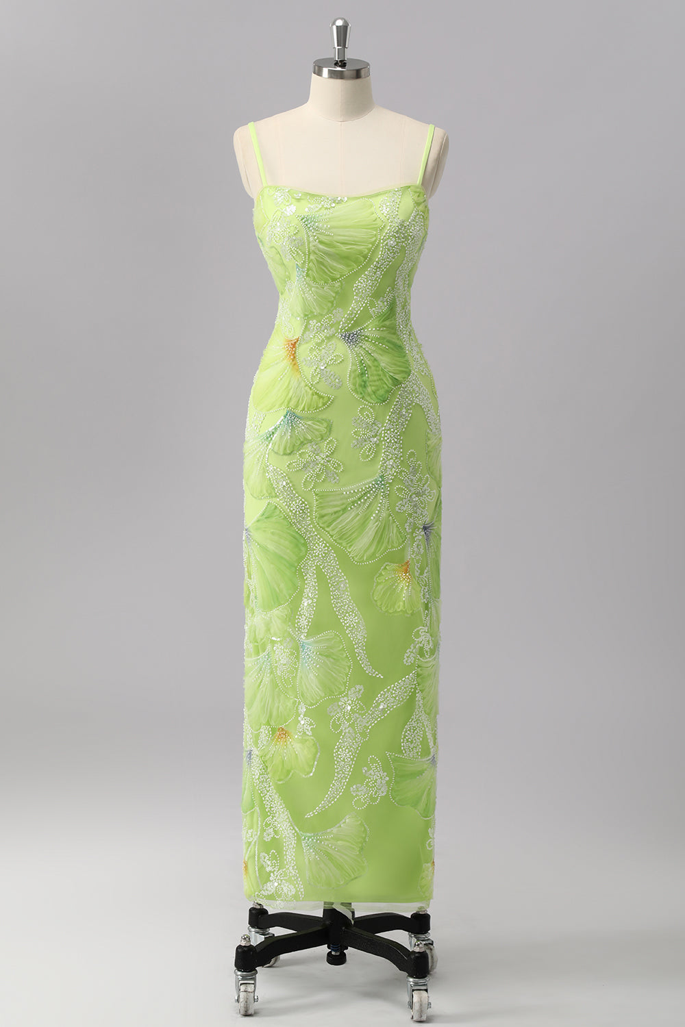 Sparkly Green Sheath Beaded Long Prom Dress with Slit
