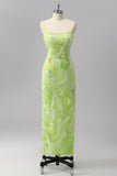 Sparkly Green Sheath Beaded Long Prom Dress with Slit