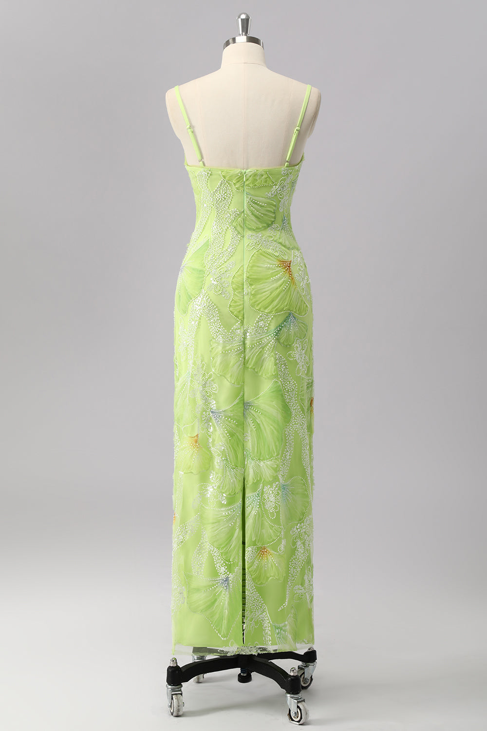 Sparkly Green Sheath Beaded Long Prom Dress with Slit
