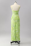 Sparkly Green Sheath Beaded Long Prom Dress with Slit