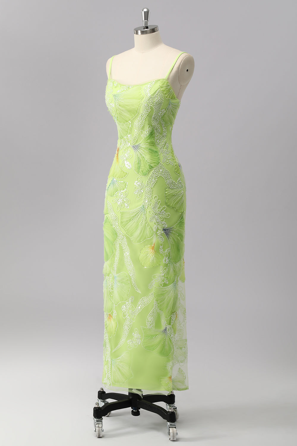 Sparkly Green Sheath Beaded Long Prom Dress with Slit