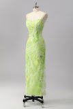 Sparkly Green Sheath Beaded Long Prom Dress with Slit