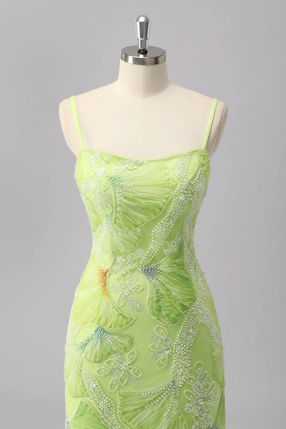Sparkly Green Sheath Beaded Long Prom Dress with Slit