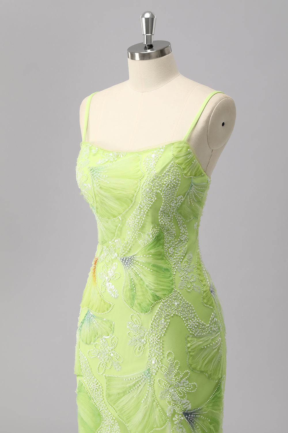 Sparkly Green Sheath Beaded Long Prom Dress with Slit
