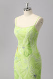 Sparkly Green Sheath Beaded Long Prom Dress with Slit
