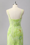 Sparkly Green Sheath Beaded Long Prom Dress with Slit