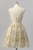 Sparkly Apricot Floral A Line Short Homecoming Dress with Beading