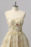 Sparkly Apricot Floral A Line Short Homecoming Dress with Beading