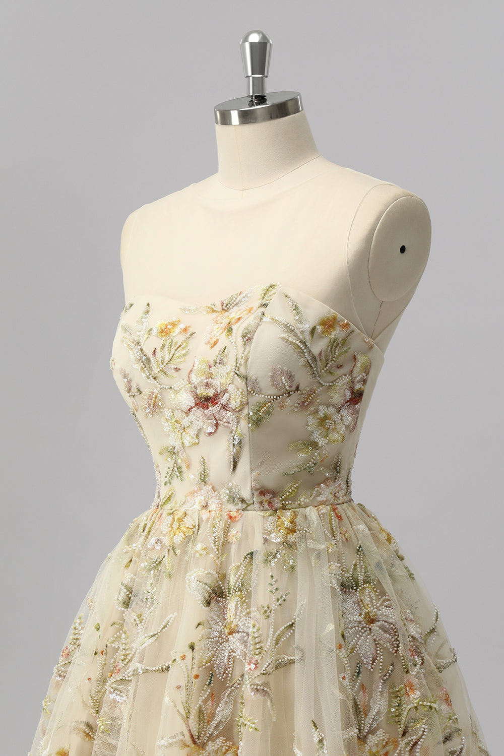 Sparkly Apricot Floral A Line Short Homecoming Dress with Beading