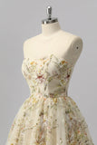 Sparkly Apricot Floral A Line Short Homecoming Dress with Beading