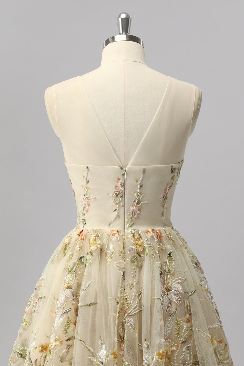 Sparkly Apricot Floral A Line Short Homecoming Dress with Beading