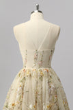 Sparkly Apricot Floral A Line Short Homecoming Dress with Beading