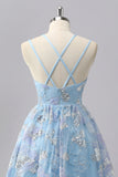 Blue Sparkly Spaghetti Straps Short Homecoming Dress with Sequins