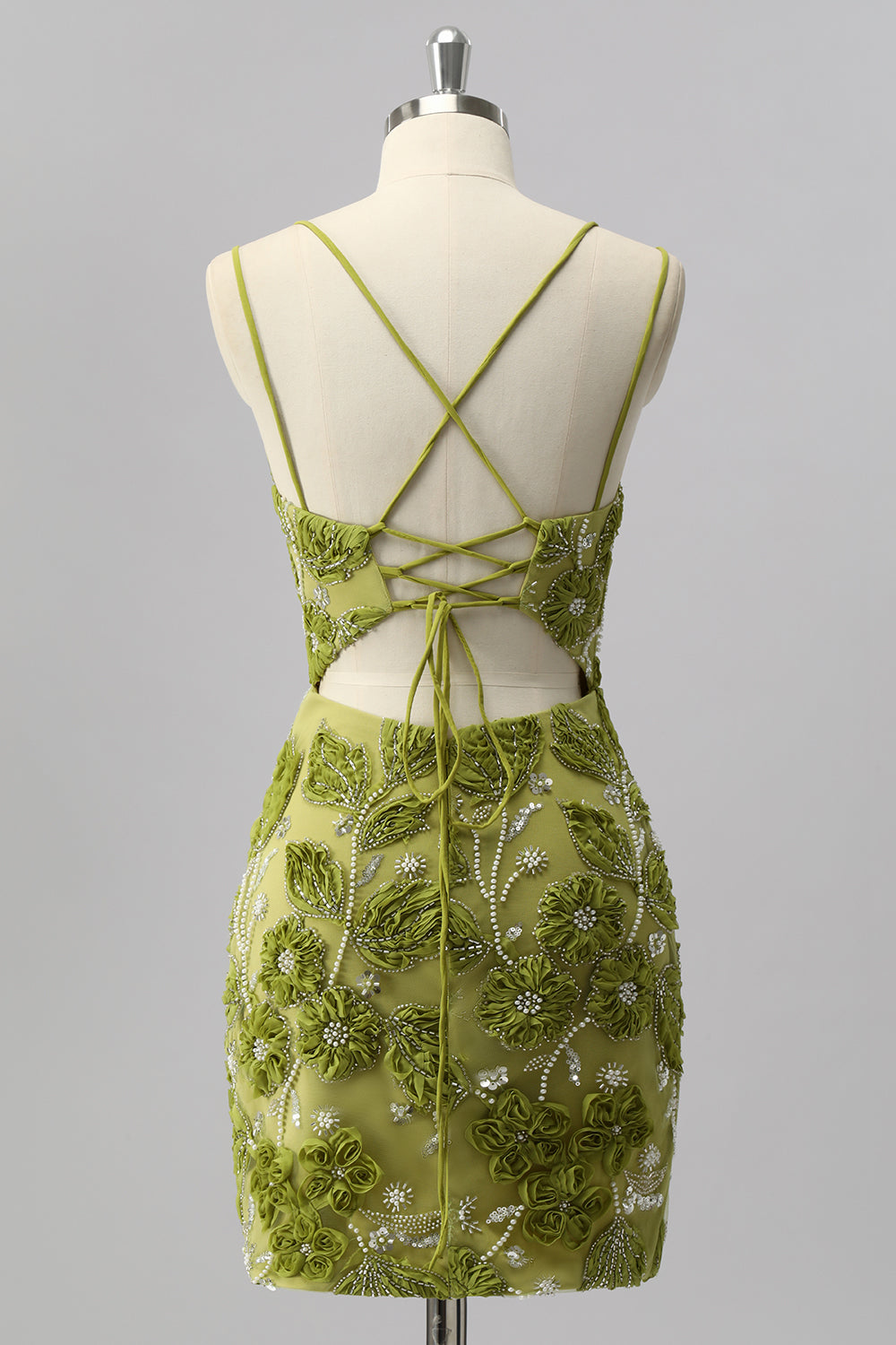 Sparkly Green Cut Out Tight Floral Short Homecoming Dress with Beading
