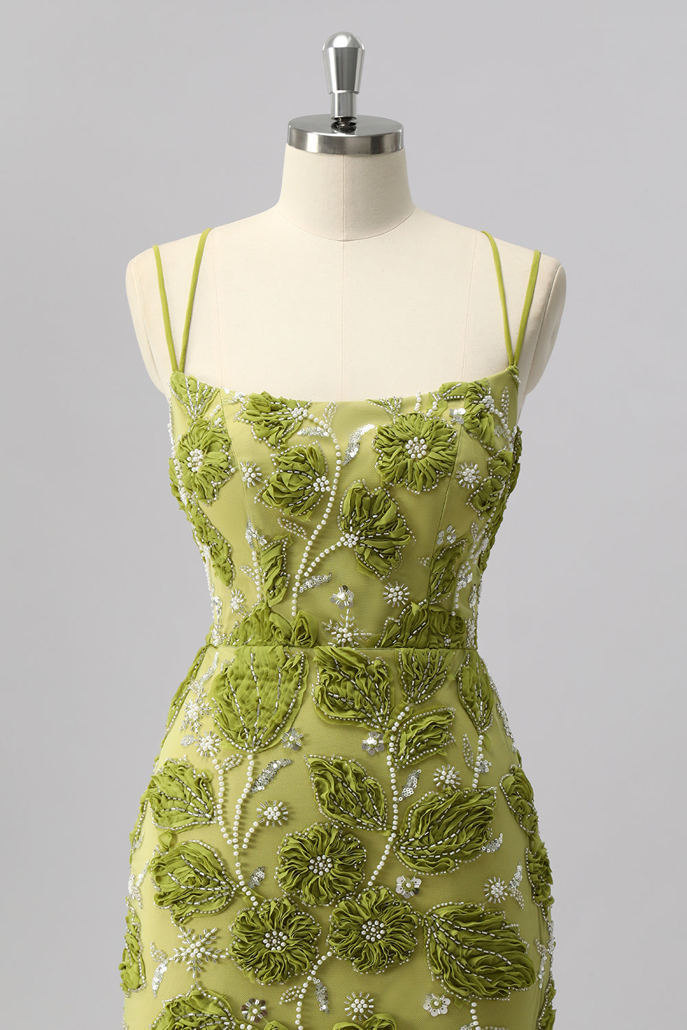 Sparkly Green Cut Out Tight Floral Short Homecoming Dress with Beading