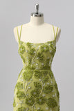 Sparkly Green Cut Out Tight Floral Short Homecoming Dress with Beading
