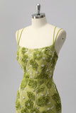 Sparkly Green Cut Out Tight Floral Short Homecoming Dress with Beading