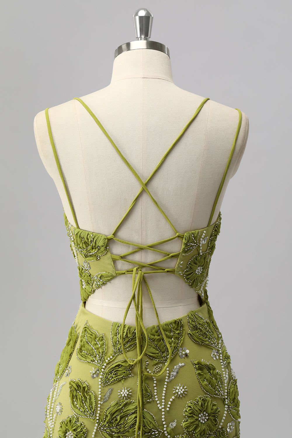 Sparkly Green Cut Out Tight Floral Short Homecoming Dress with Beading
