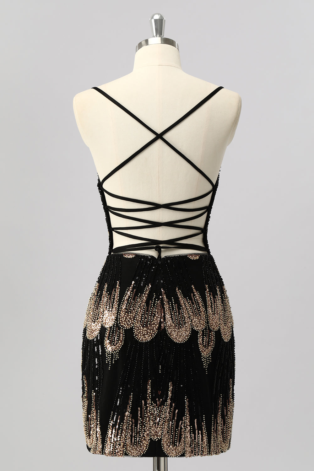 Zapakasa Women Sparkly Black Beaded Tight Short Homecoming Dress Backless Spaghetti Straps Lace Up Back Cocktail Dress with Sequins Zapakasa Women Sparkly Black Beaded Tight Short Homecoming Dress Backless Spaghetti Straps Lace Up Back Cocktail Dress with Sequins