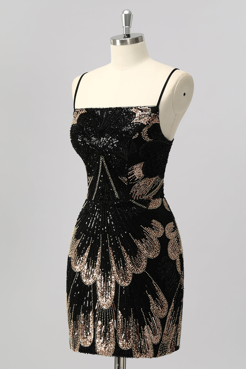Sparkly Black Beaded Tight Backless Short Homecoming Dress