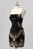 Sparkly Black Beaded Tight Backless Short Homecoming Dress