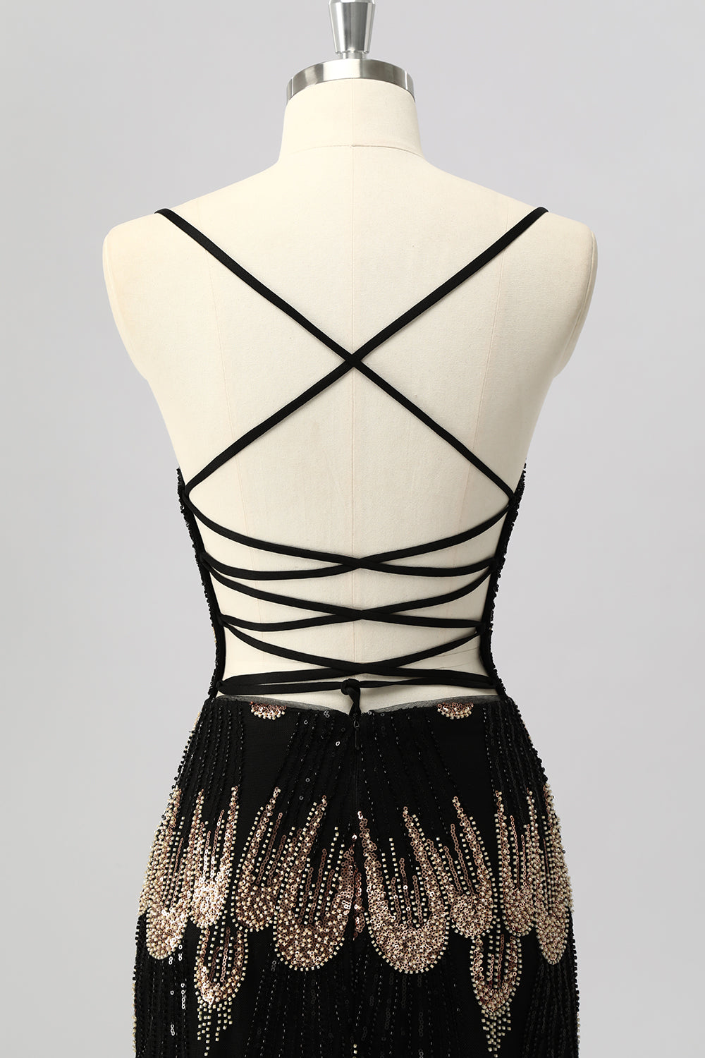 Sparkly Black Beaded Tight Backless Short Homecoming Dress