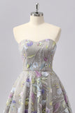 Sparkly Grey Sweetheart Floral Short Homecoming Dress with Beading