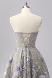 Sparkly Grey Sweetheart Floral Short Homecoming Dress with Beading