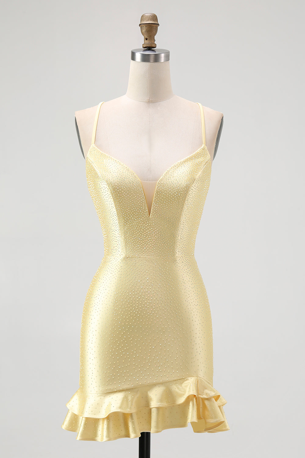 yellow homecoming dresses tight Zapakasa Women Sparkly Satin Ruffled Short Dress with Beading Spaghetti Straps Tiered Cocktail Dress V-Neck Long Sleeves Backless wedding guest YGroup_southern-ireland-italian-dream-light-denim Color:Lavender*