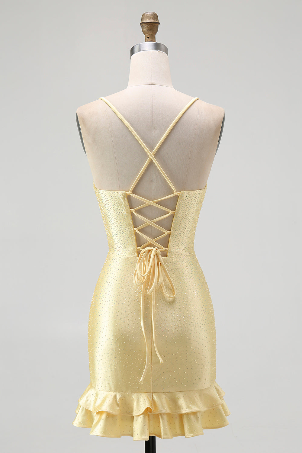 Zapakasa Women Sparkly Yellow Satin Ruffled Tight Short Homecoming Dress with Beading Spaghetti Straps Tiered Cocktail Dress Zapakasa Women Sparkly Yellow Satin Ruffled Tight Short Homecoming Dress with Beading Spaghetti Straps Tiered Cocktail Dress