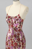 Sparkly Red Floral Sequin Tight Backless Short Homecoming Dress