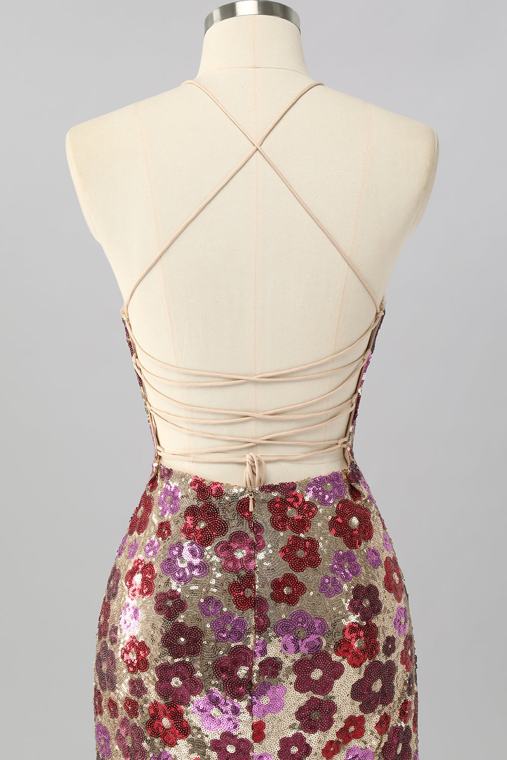 Sparkly Red Floral Sequin Tight Backless Short Homecoming Dress