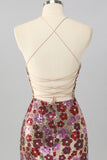 Sparkly Red Floral Sequin Tight Backless Short Homecoming Dress