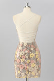 Sparkly Yellow Sequin Floral Backless Tight Short Homecoming Dress