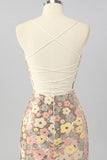 Sparkly Yellow Sequin Floral Backless Tight Short Homecoming Dress